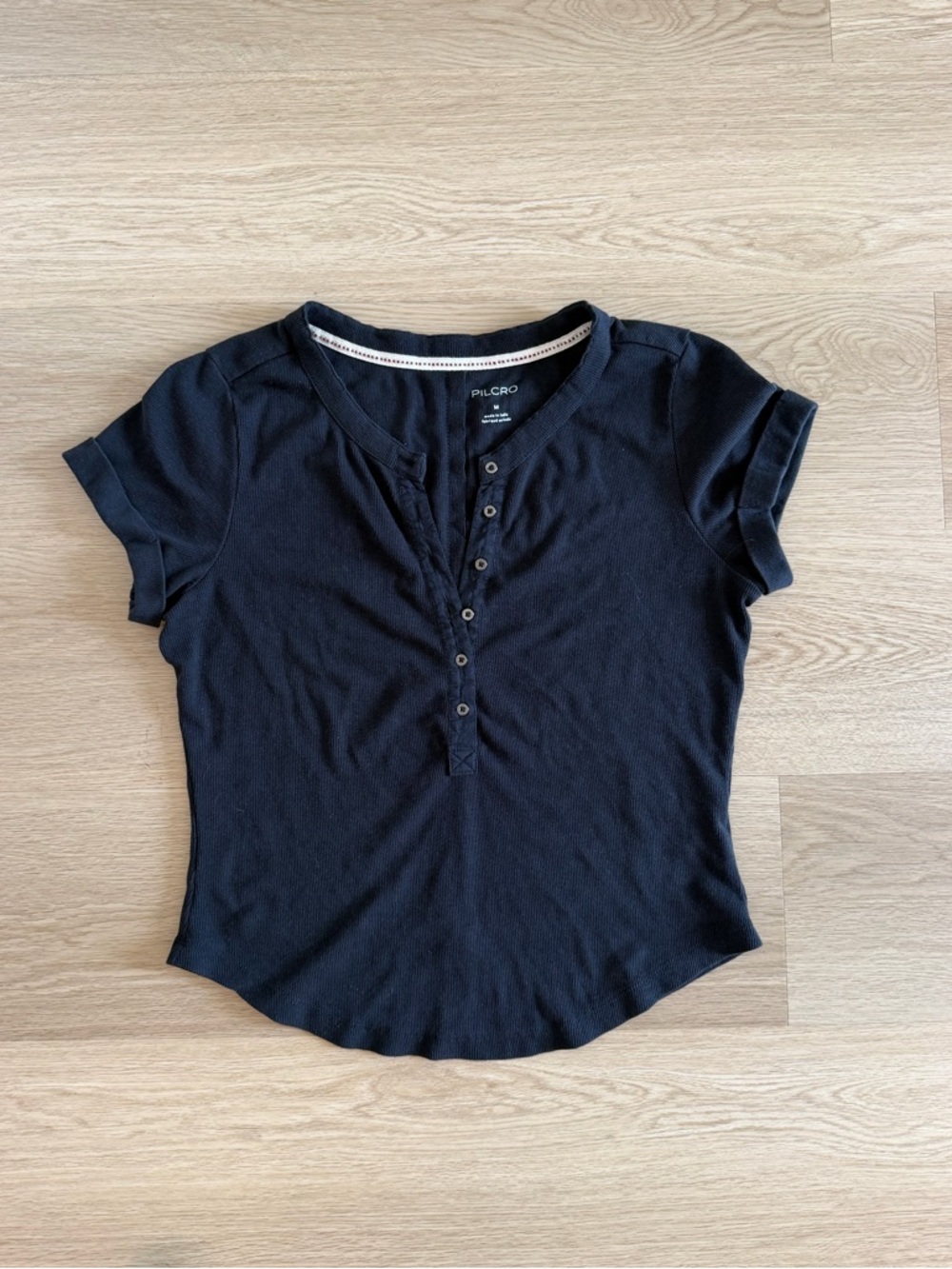 Pilcro Black Short Sleeve Henley Tee